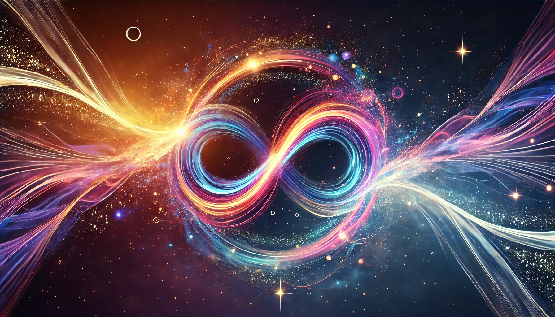 An abstract representation of an infinite loop connecting the creator, creation, and the cosmos.