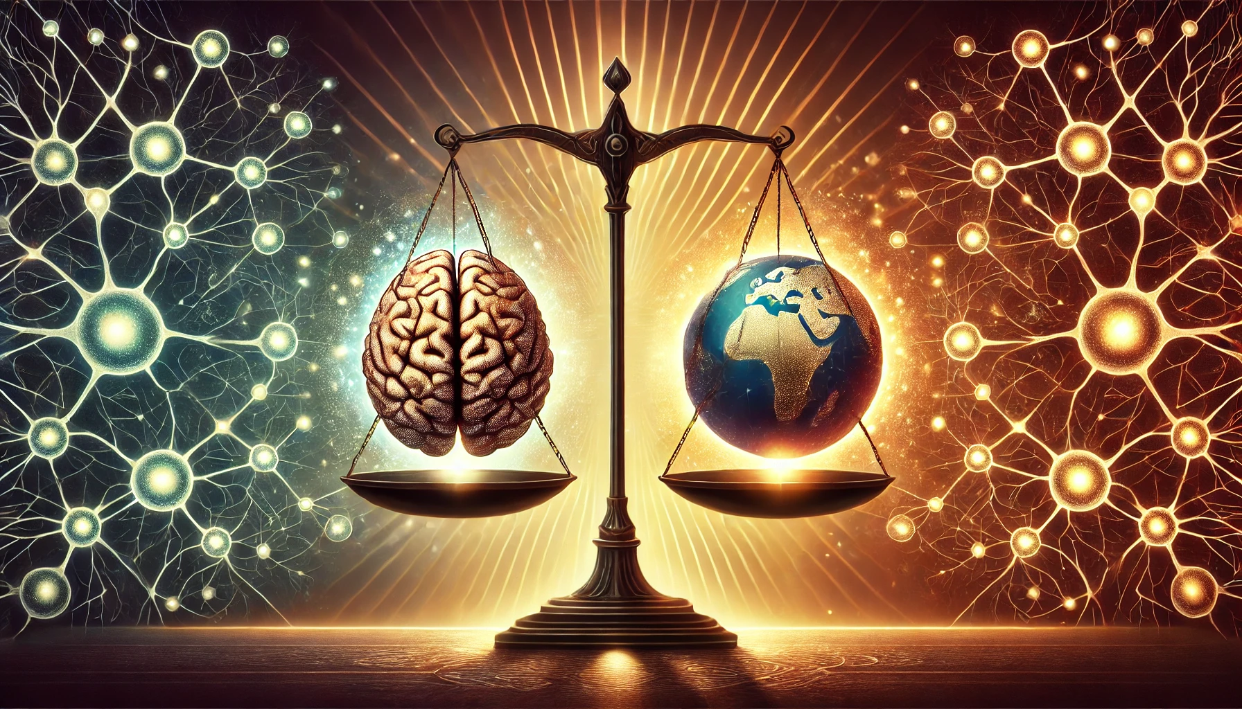 A symbolic image of a scale balancing a brain and a globe, representing emotional agency versus external influence.